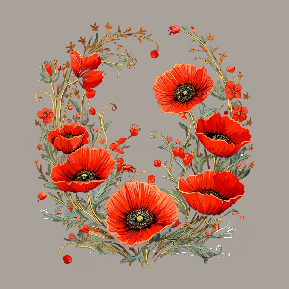 TEMU 4 pièces d'autocollants durables et de par chaleur, motif plante de fleur de coquelicot rouge unisexe, transfert par chaleur adapté pour