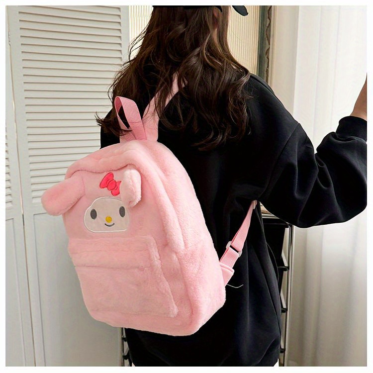 [Officially Licensed] Sanrio Plush Backpack Suitable for - Cute Y2K School Bag with Yellow Duck & Pink Rabbit Characters, Soft Lightweight Backpack, Large Capacity Bookbag Gift for, for Teenager