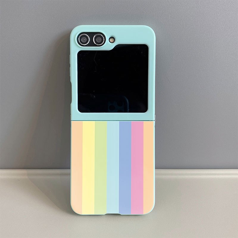 TEMU Phone Case: 7060 Colorful Striped And Light Green Tpu Painted Pattern Case, Suitable For Galaxy Z Flip Series, Full Coverage Drop-proof Phone