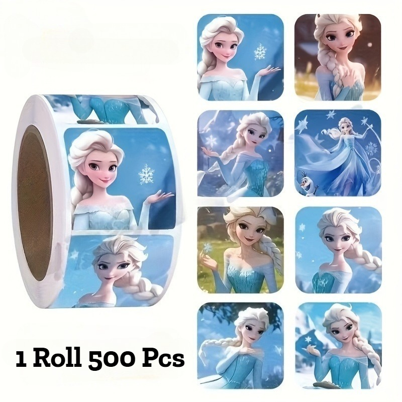Image of 1 Roll Of 500pcs Frozen Decorative Stickers, Cute Cartoon Stickers With Ice-blue Snowflake Patterns, , Notebooks, Water Bottles, Rewards & Praise