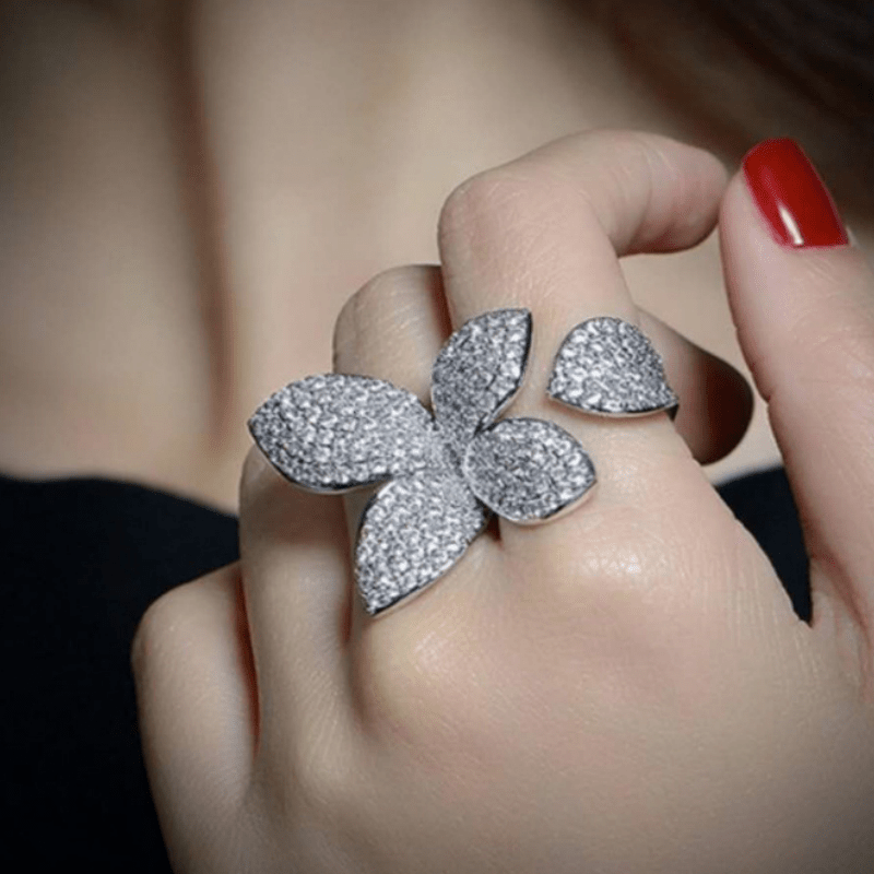 Adjustable Open Ring with Sparkling Zirconia Stones Golden Plated