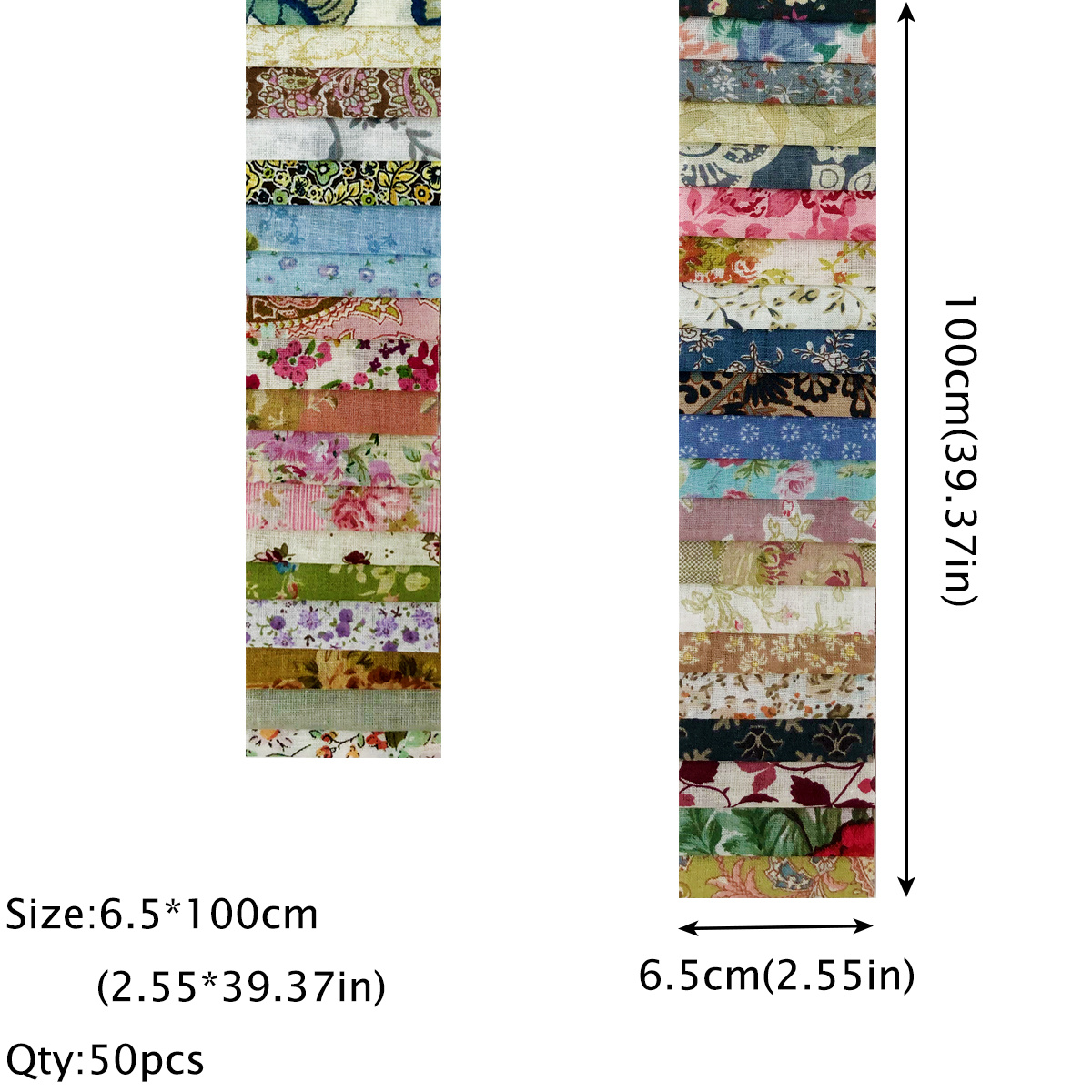 50pcs Of Richly Colored Floral Patterned Cotton Fabric Strips, Precut For Quilting, Ideal For Scrapbooking, Sewing Projects, And Handmade Doll Clothing