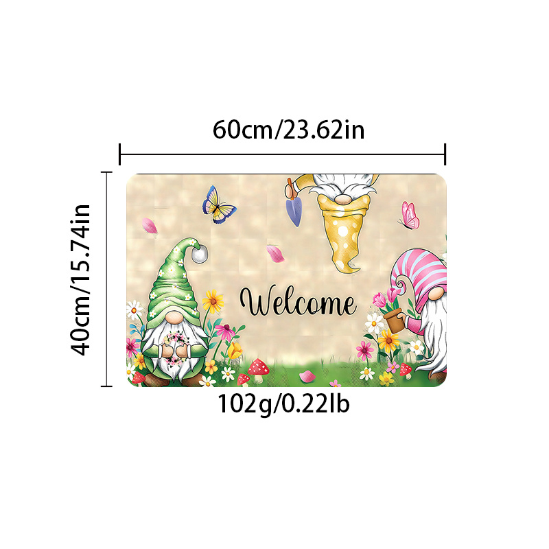 E-shop ., Tägliche Willkommens-Türmatte für Zuhause, Frühlingsgnome und Schmetterlings-Blumen Türmatte, Rutschfest, Leicht zu Reinigen,