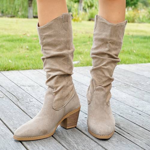 bottes pour femme à col , plissées, superposées, de style western, coupe extra-large, avec bout large, bottes à bout souple, bottes décontractées pastorales pour femme, adaptées aux sorties et à ou pour le shopping dans les rues de . se