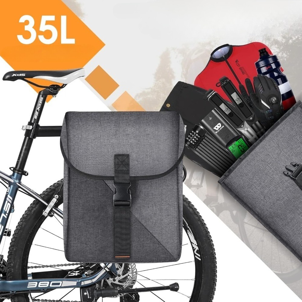 Image of 35l Cycling Double Pannier Rear Shelf Storage Pack Outdoor Mountain Bike Long Distance Riding Accessory