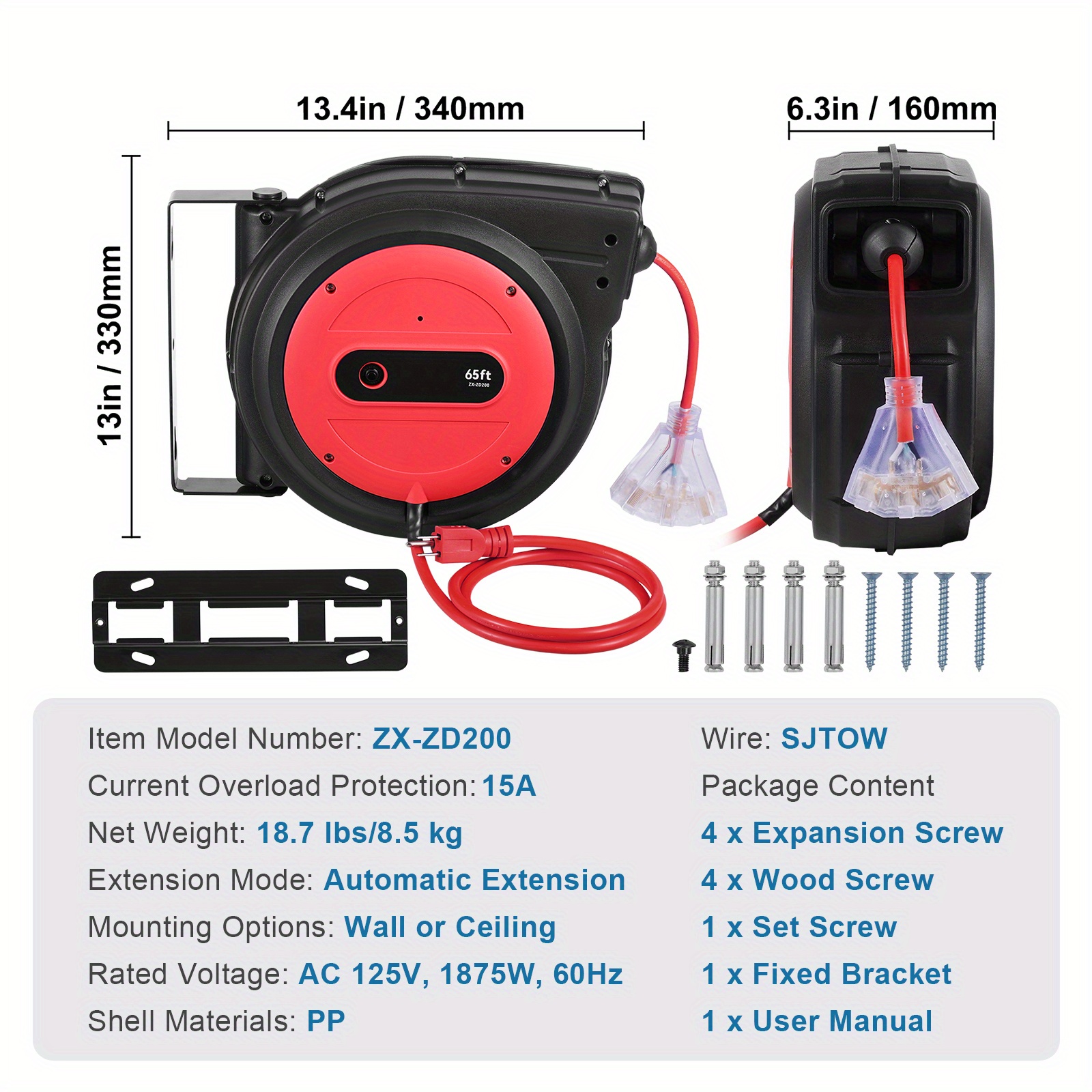 エフティ Amazon.com: Happybuy Retractable Extension Cord Reel, 65 FT