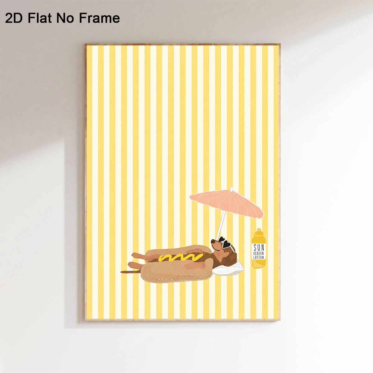 TEMU Plat 2D, 1 pièce Affiche de chien teckel moderne dans une petite baguette de hot-dog avec lunettes de mode et parapluie, art mural sur toile