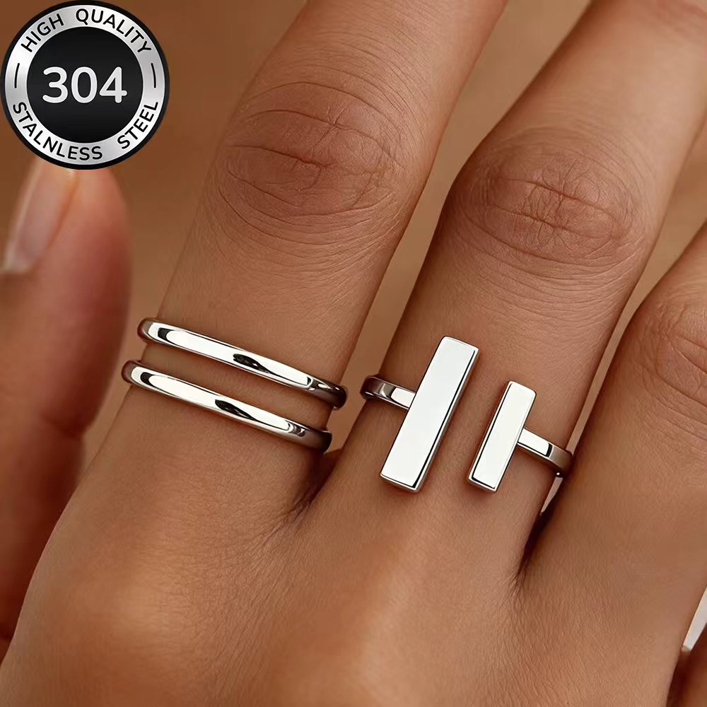 2pcs High-Quality Stainless Steel Stackable Open Ring Set