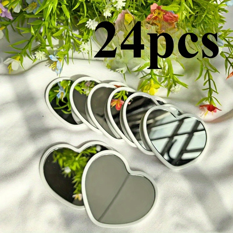 E-shop 24 Stück Herzförmige Tragbare Spiegel - 3 Farben (, Rosa) Minimalistische Glas-Makeup-Spiegel für Reisen, Geschenke, Wohnaccessoires - Batterie