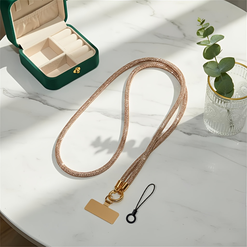 E-shop 3-teiliges Handyband-Set (1 Lanyard Handykette + 1 verbessertes Clip + 1 schwarzes Lanyard) Glänzende Strass Fashion Weiße Handy-Lanyard
