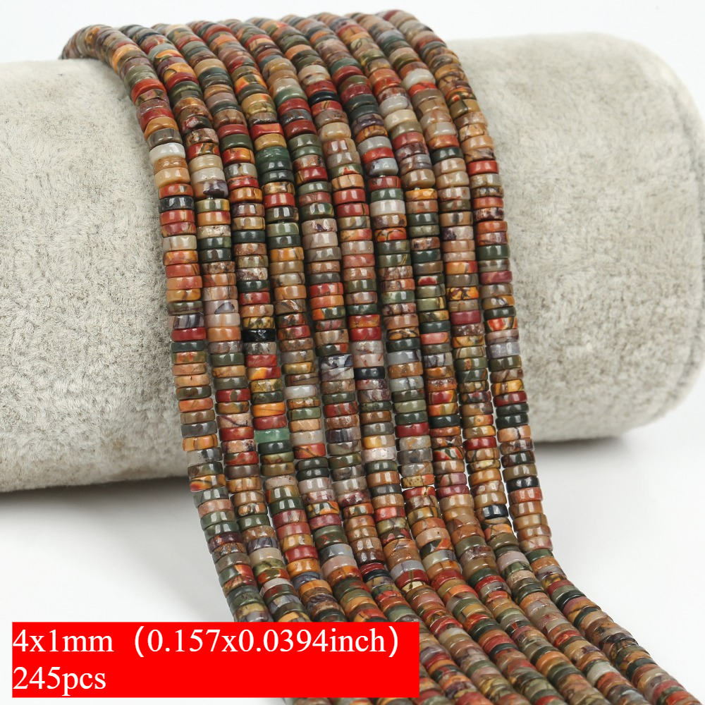 E-shop 4X1mm 245 Stück Naturstein Picasso Jasper Flache Runde Lose Perlen für Schmuckherstellung Armbänder Halsketten Zubehör
