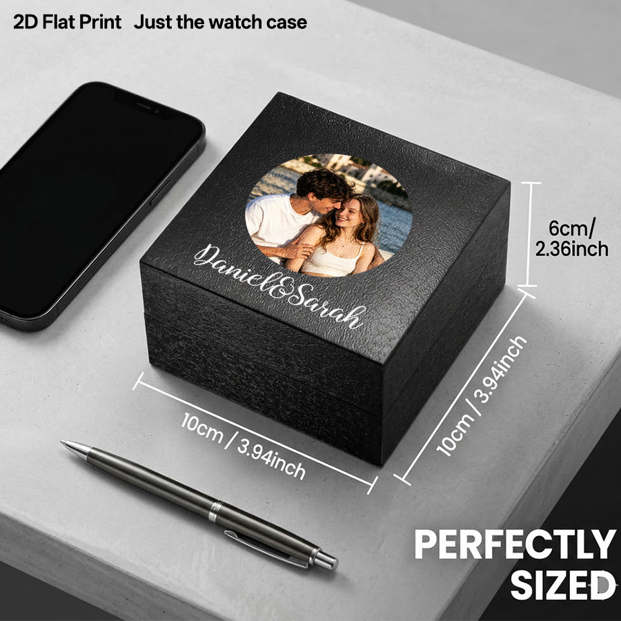 TEMU Scatola Regalo per Orologio Personalizzata con Foto e Firma, con Foto e Firma Definita dall'Utente, Supporto per Orologio Testurizzato, Scatola