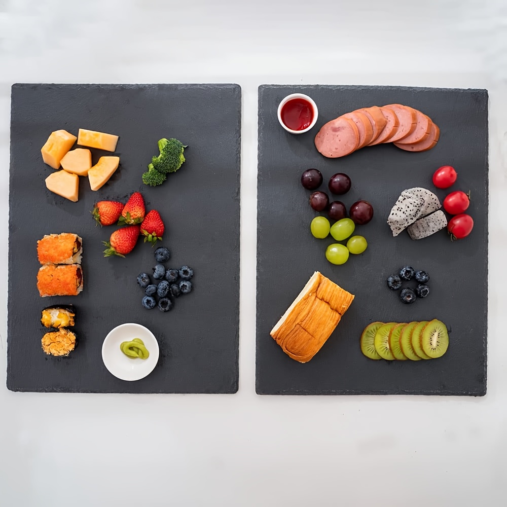 TEMU 2pcs Set, 30cm X 20cm Food-grade Safe Stone Cheese Cutting Board, Square Black Sandstone Tray Suitable For Catering And Serving Sushi,