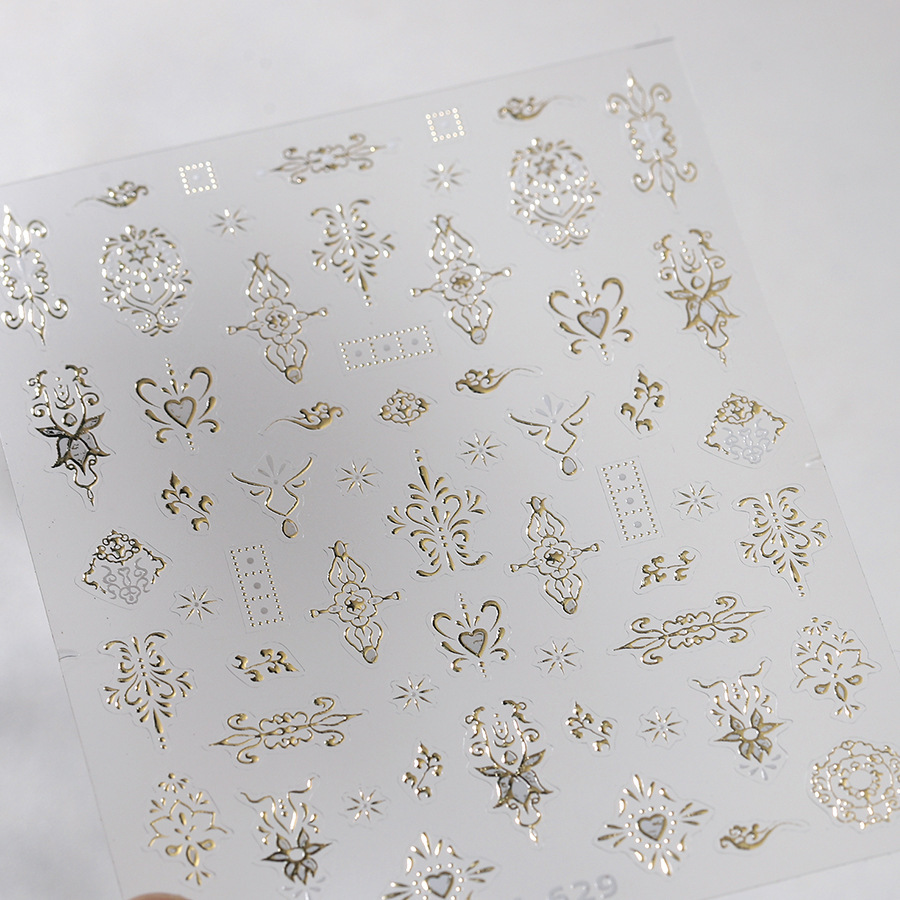 1pc Vintage-inspired Golden Totem Nail Stickers Featuring , Flowers, And Leaf Designs, Perfect For Decorating Women's Nails And As Nail Additions