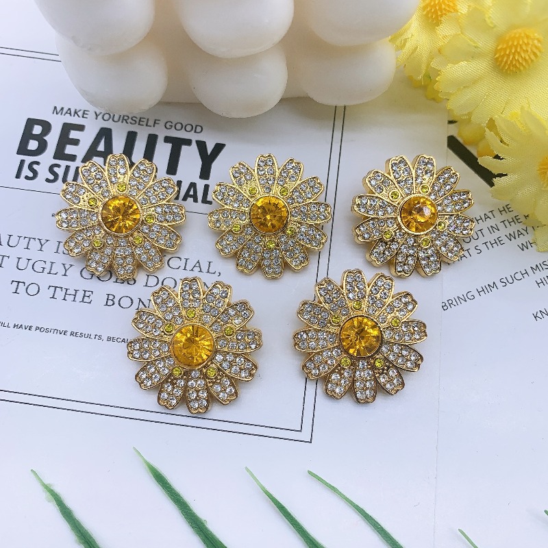 TEMU 5 boutons en strass de fleur orange et doré, boutons ronds à talons hauts adaptés aux manteaux de femmes, boutons de robe de mariée, boutons