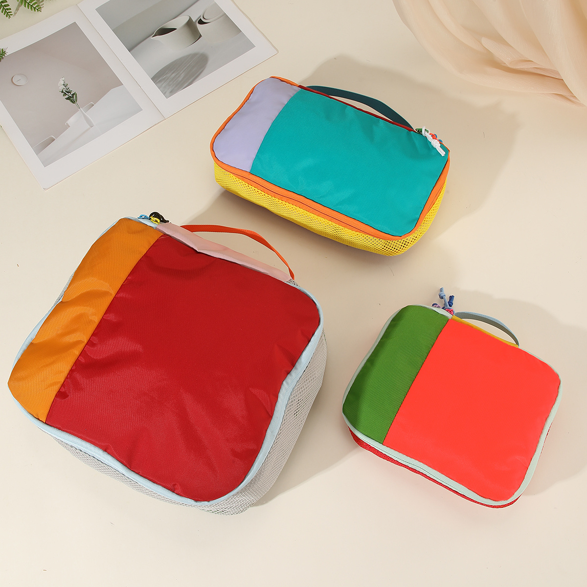 TEMU 3pcs New Thickened Spring Summer Style Dopamine Bag Organizer, Fashion Luggage Bag, Casual Toiletry Bag, Large Small Medium Sizes Storage, And