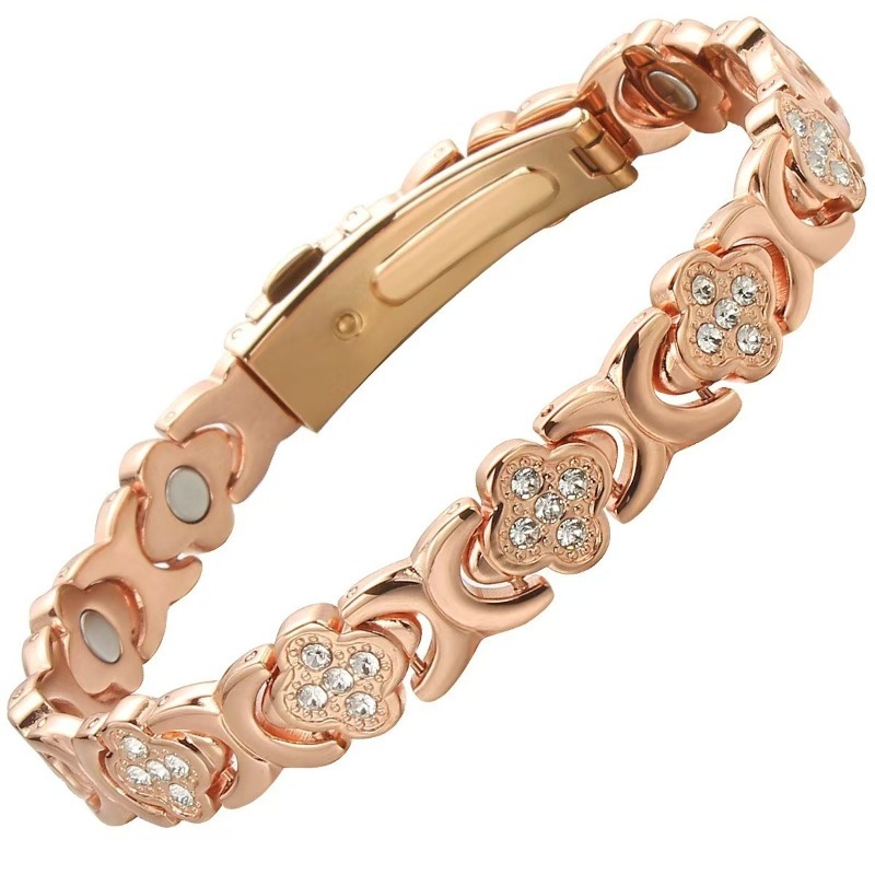 TEMU Y Women's Pure Copper Magnetic Bracelet | 3500 Strong Magnet, Rose Plated Adjustable Clasp, And Magnetic Bead Design, Suitable For Casual Outfits And Gifts, Vintage Style, Copper Jewelry