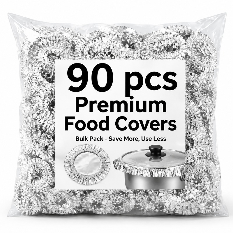 TEMU Lot de 90 couvercles alimentaires réutilisables en aluminium, couvercles multifonctionnels étanches pour ustensiles de cuisine, , assiettes,