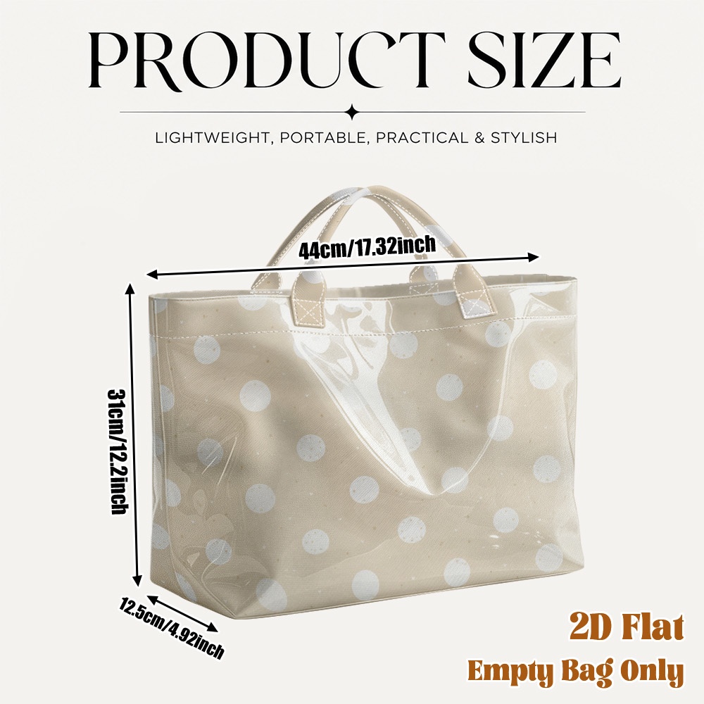 TEMU (2d Flat) 1pc White Polka Dot Pattern Women's Pvc Tote Bag, Classic, Large Capacity, Durable, Suitable For ' , Travel, And Storing Beauty And