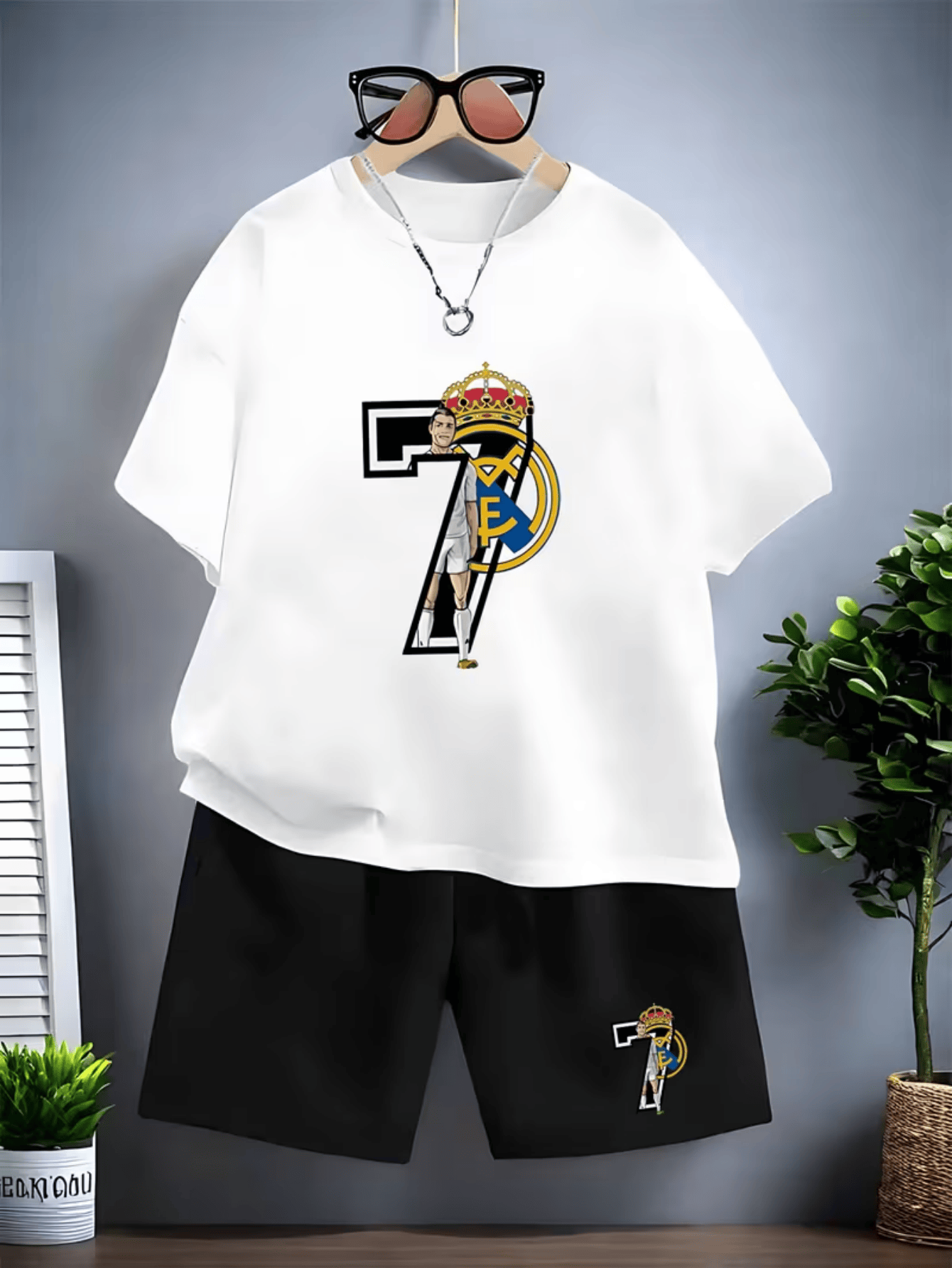 boys short sleeve t shirt and shorts set featuring a 7 letter print   casual summer wear for teenagers this stylish outfit is suitable for spring and autumn ideal for everyday casual looks trendy youth fashion for outdoor