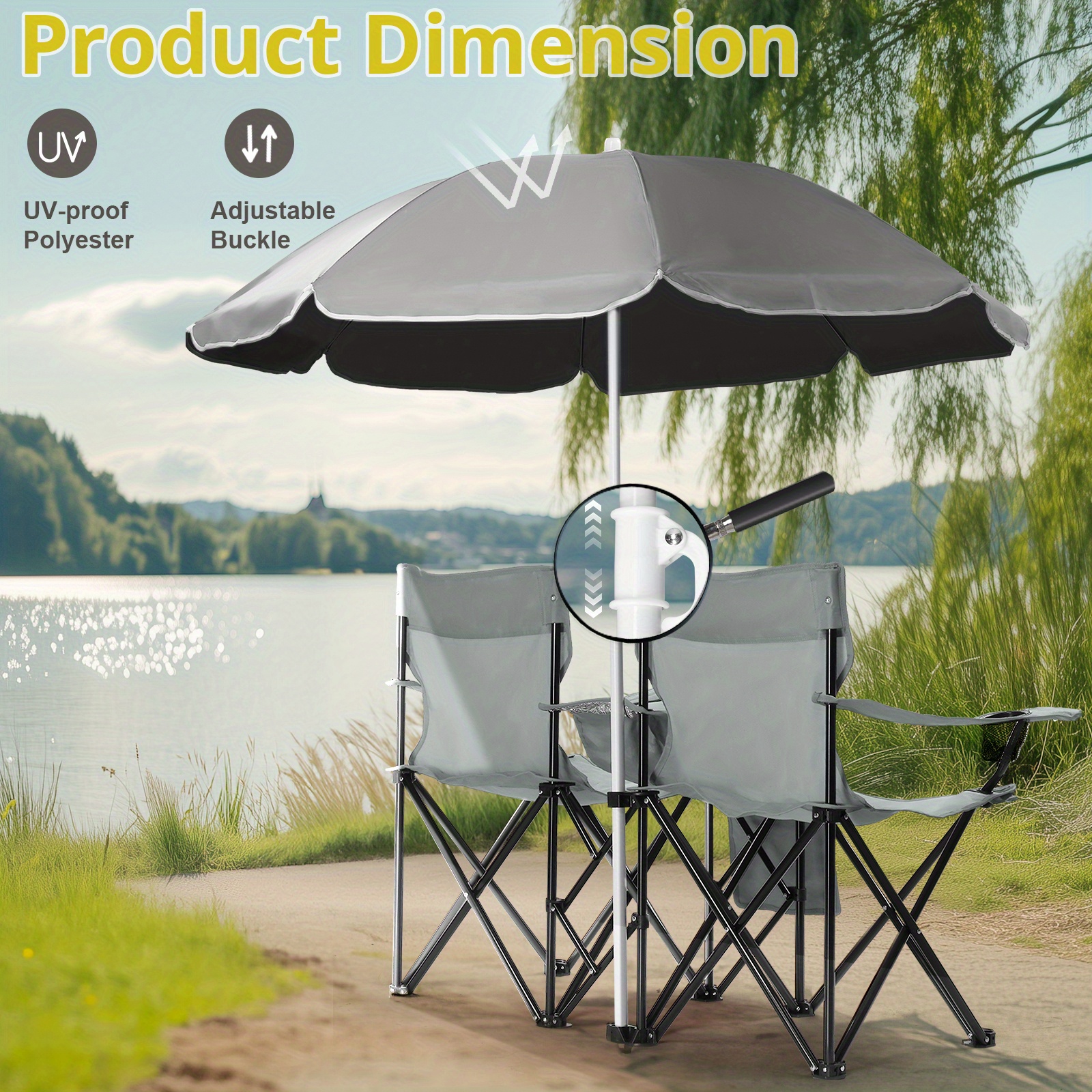 59*19.6*31in Fishing Chair Oxford Fabric 187.39LB with Umbrella for Outdoor Patio Beach Gift Red Gray Coconut Tree Pattern Black Pineapple Pattern