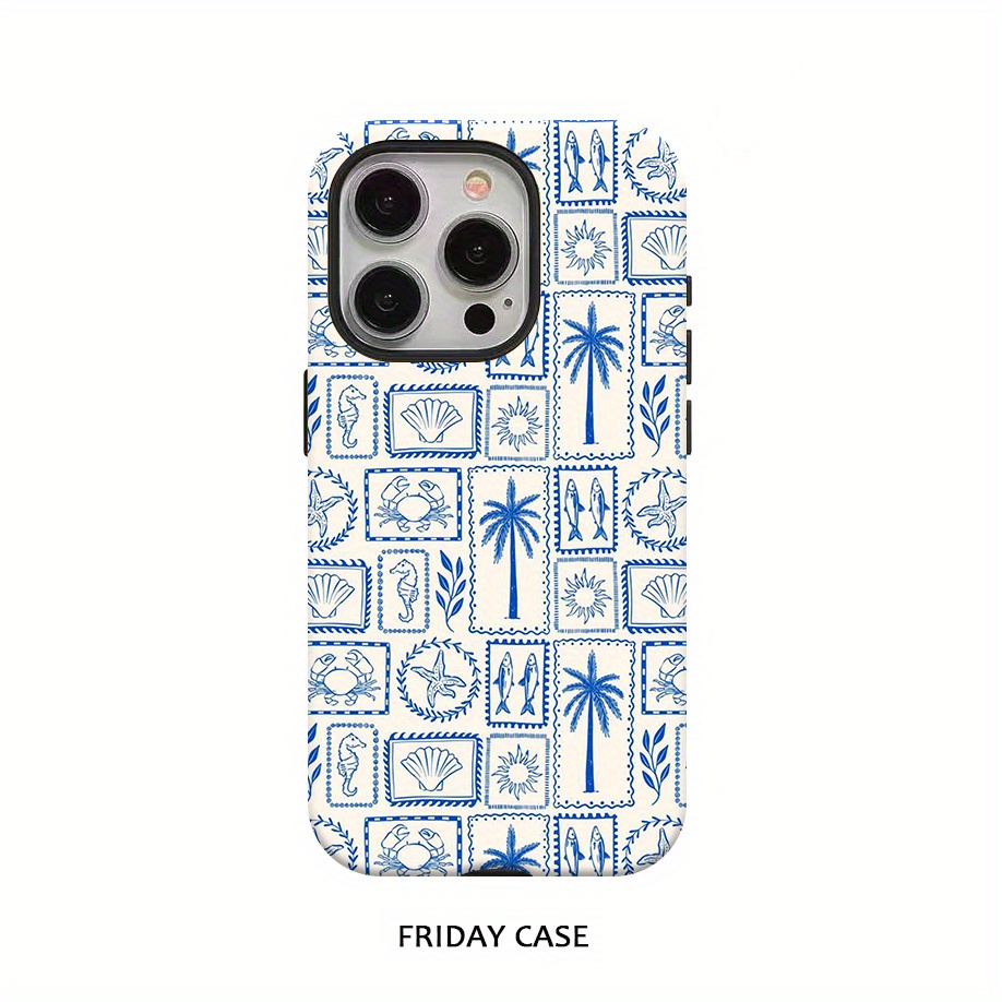TEMU Phone Case - Fashionable Summer Coconut Tree Sun Illustration Phone Case For Iphone 16 Pro Max, 15 Pro, 13, 11, 12, Xs, 8 Plus, And 7, Glossy