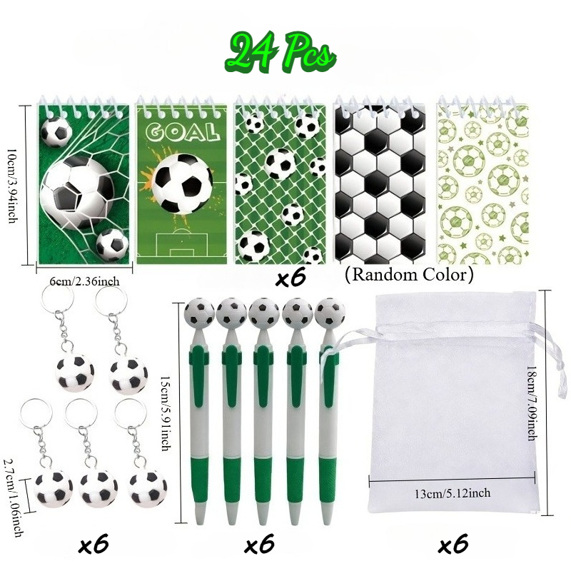 TEMU Événement de Football 2026, Cadeau pour Elle/Lui Lot de 24 pièces, Cadeaux de Papeterie sur le Thème du Football, Incluant 6 Carnets de Poche, 6