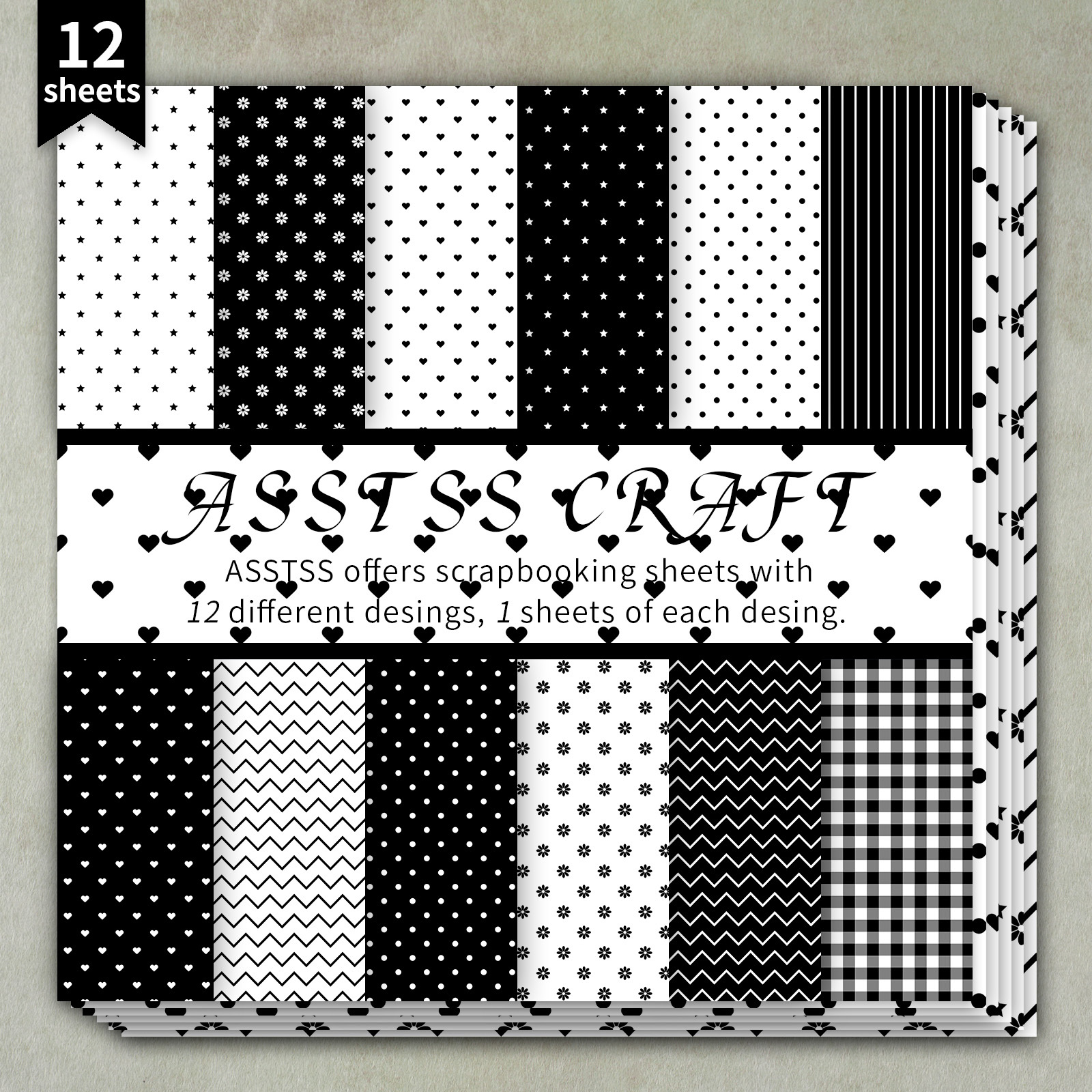 Blok za scrapbooking iz 12 listov ASSTSS težkega papirja - 6"x6" karton, primeren za journaling, umetnost kolaža, dnevnike in obrti,