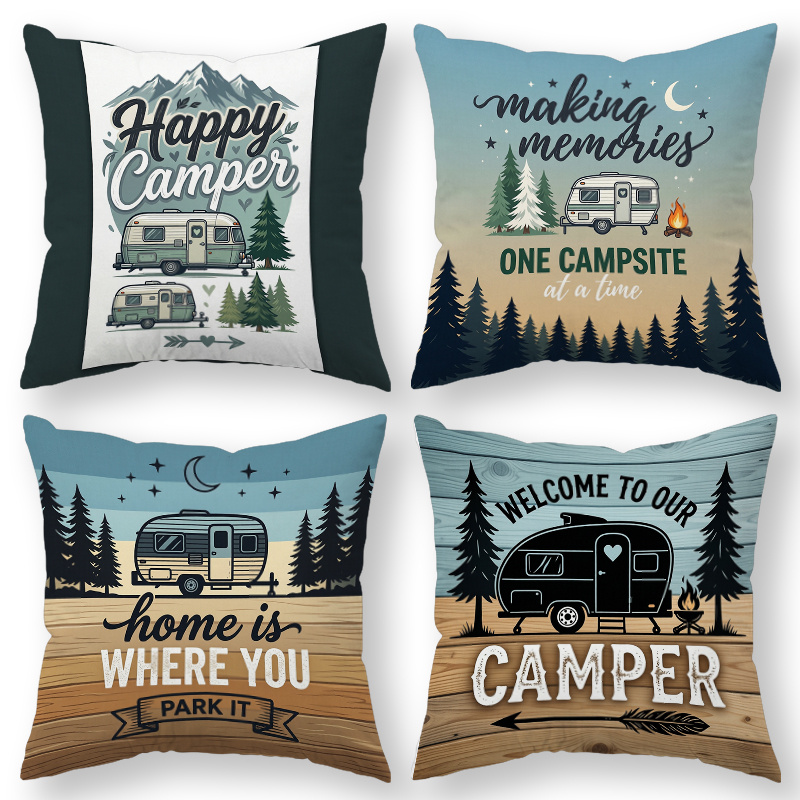 TEMU 4pcs Van & Forest Throw Pillow Covers - 