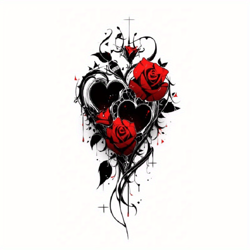 Image of Bloom : Vibrant Heart Rose Tattoo Sticker, Just Lightly Press And Paste, And Life For About . Halloween