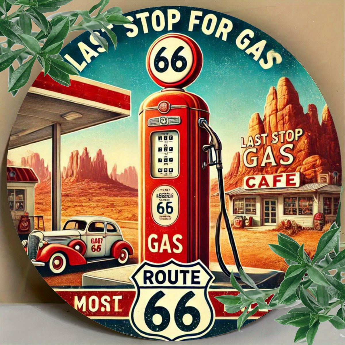 TEMU 2d Flat, 1pc Vintage Route 66 Gas Station Wooden Wall Decor - Nostalgic Classic Station Ornament - Sign - Easy To Hang - Garage, Man Cave, Decor