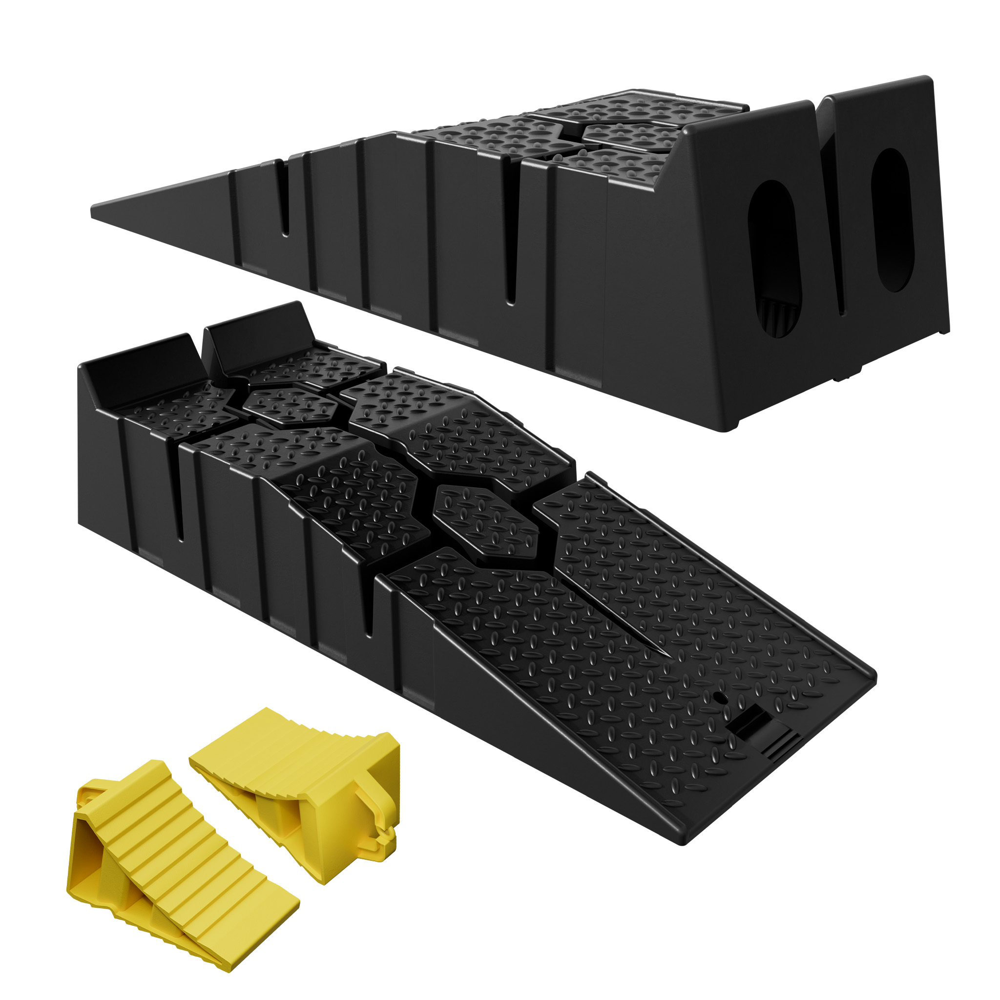4pcs Set Car Ramp Anti-slip Pp Plastic Combination Wheel Stops Car Brake Wedges Triangular Design Set, 5t Load Capacity