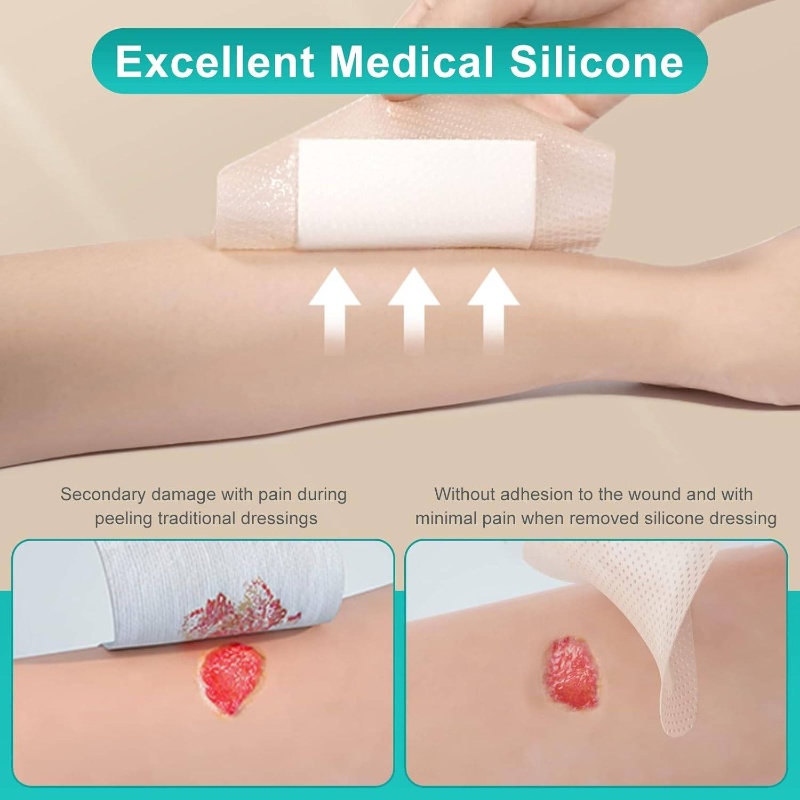10 Pack Foam Dressing with Border Adhesive - Waterproof 4x4 Inch Wound Care, Heavy Drainage Absorbent Non-Woven Bandage, Individually Wrapped for Hygiene, 4x4cm Cut-to-Fit for Sensitive Light & Sensitive Wounds, Post-Surgery & Chronic Conditions - M