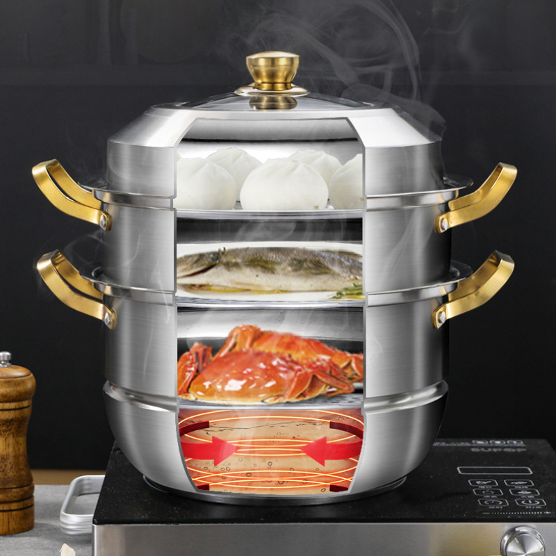 1pc stainless steel double layer steamer pot multi tiered dumpling steamer insert easy clean versatile cookware with 11inch for stovetop use details 1