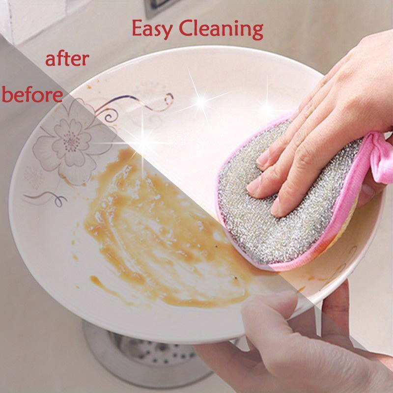 double-sided dishwashing sponge, 3   scrubbing pot brush, kitchen dish cloth, household dishcloth, oil and stain removal cleaning cloth details 6