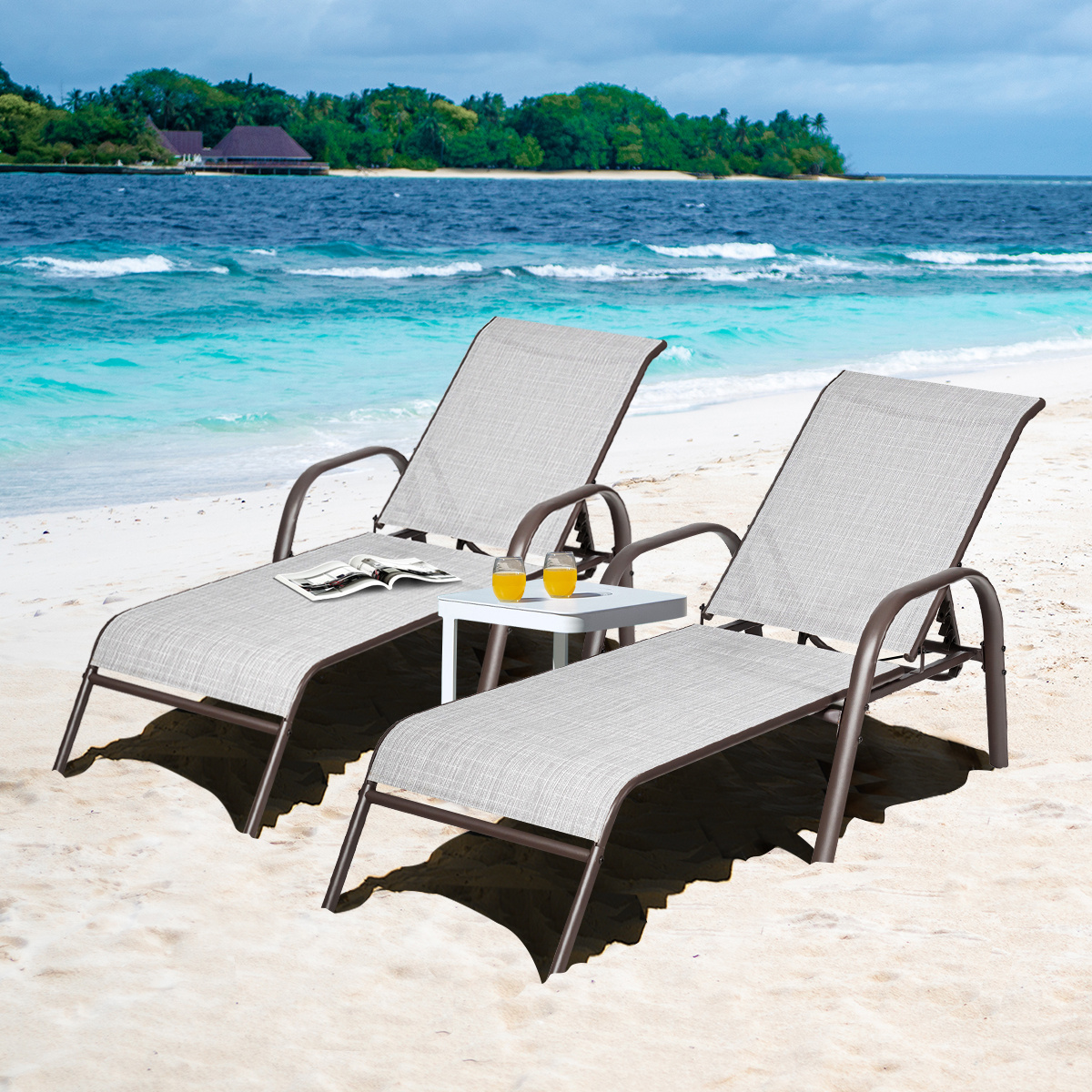 TEMU 2pcs Outdoor Adjustable , Patio Reclining Chairs W/ 5-level Backrest, Folding Back & Stackable Design, Reclining Lounge Chairs With Armrests For