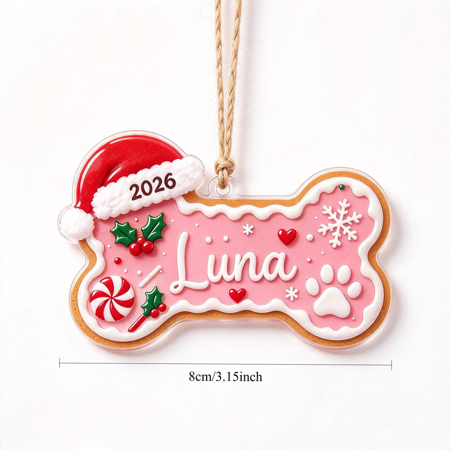 TEMU Ornement de Noël 2D plat personnalisé d'os de chien et de d'épices en acrylique - Décor pour chien/animal de compagnie, cadeau pour des chiens,