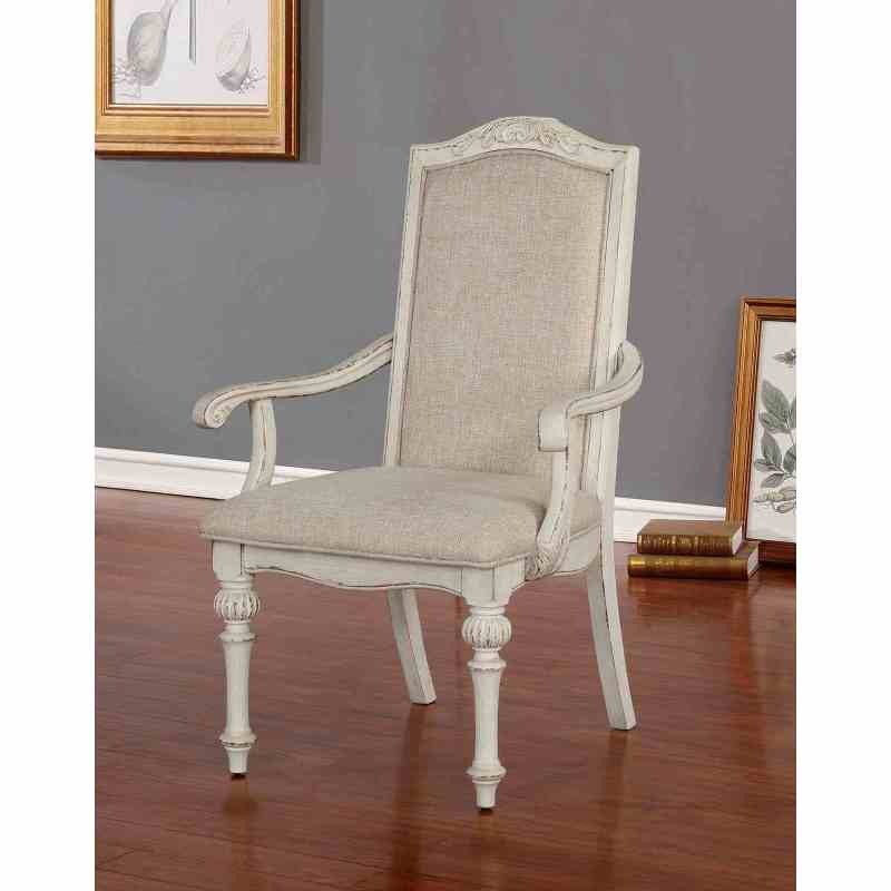 antique white dining room 9pcs set table w leaf and 6x side chairs 2x arm chairs ivory fabric upholstered seat Product details 7