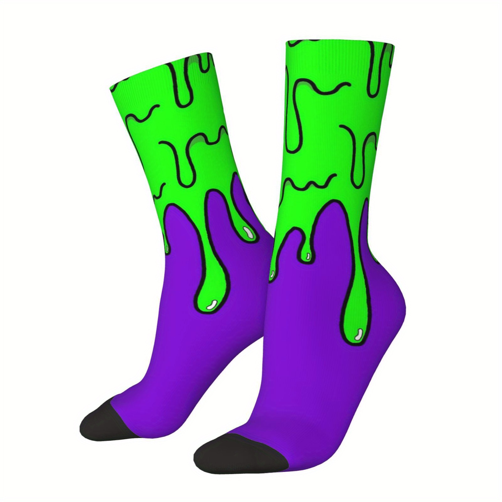 TEMU A Pair Of Unisex Outdoor Socks Featuring And Purple Drip Pattern, Mid-calf Length, Machine Washable, Suitable For Outdoor Sports Enthusiasts,