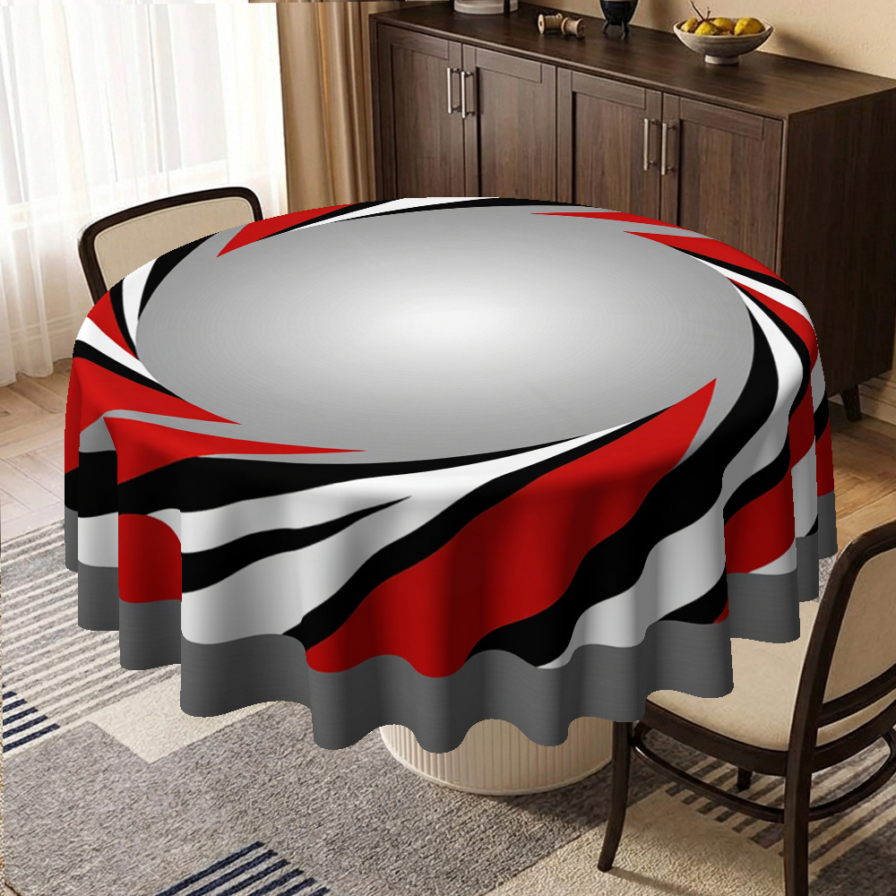 TEMU Round Tablecloth, Tablecloth, Table Cover, Round Table Cover, Modern Geometric Pattern Red Black And , Suitable For Christmas, New Year's Day,