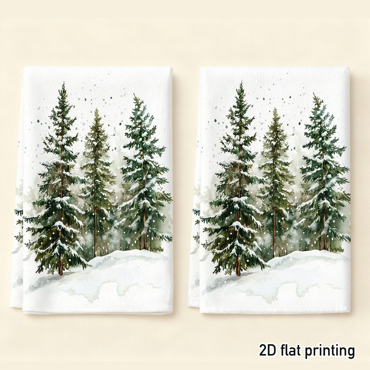 TEMU 2pcs Snowy Pine Trees Cleaning Cloth, Featuring Watercolor Designs, Soft And Absorbent Drying Cloths For Kitchen, Bathroom, Car, And Home |