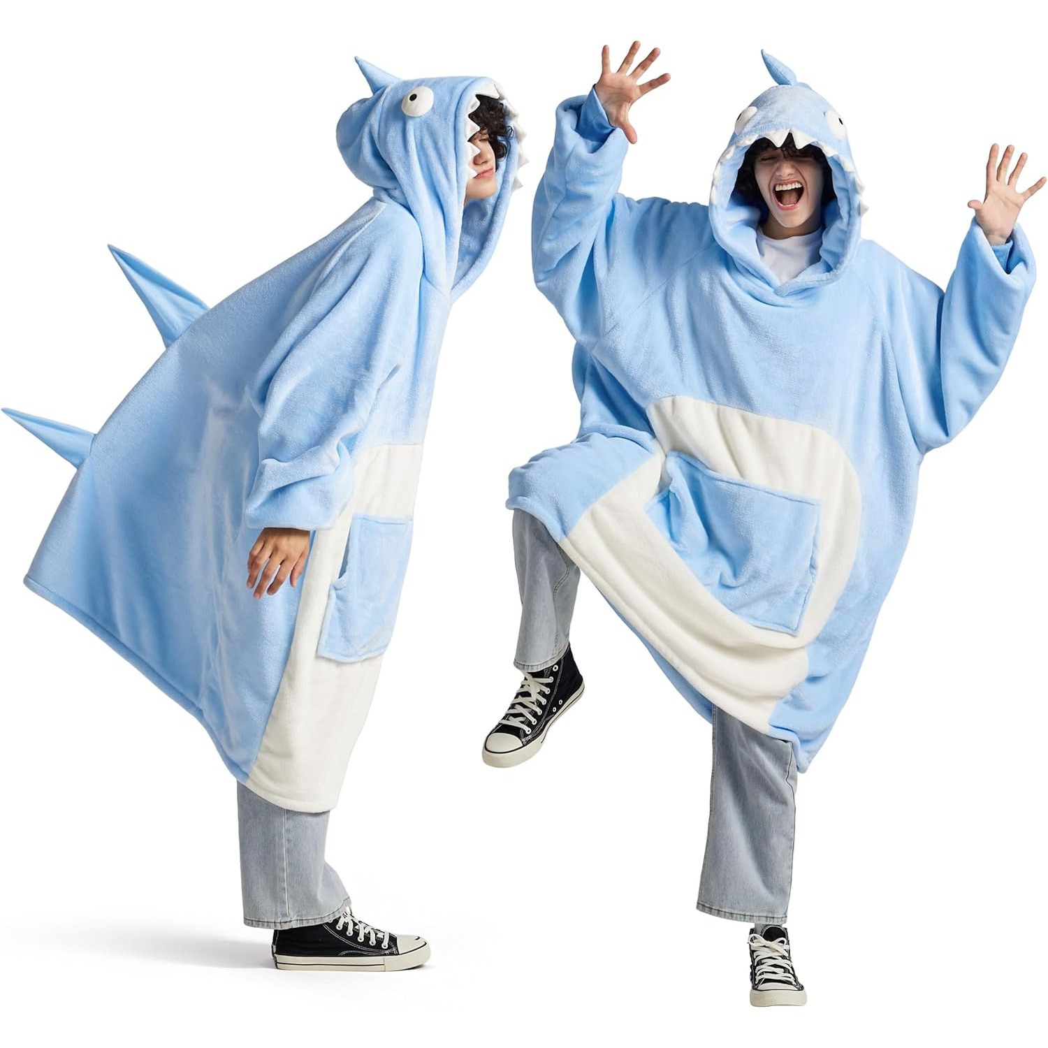 

1pc Bedsure Shark Blanket Hoodie - Soft Fleece Wearable Animal Costume For Teens, Adults, Men, Women - Machine Washable, Polyester, Size With Front Pocket And Fin