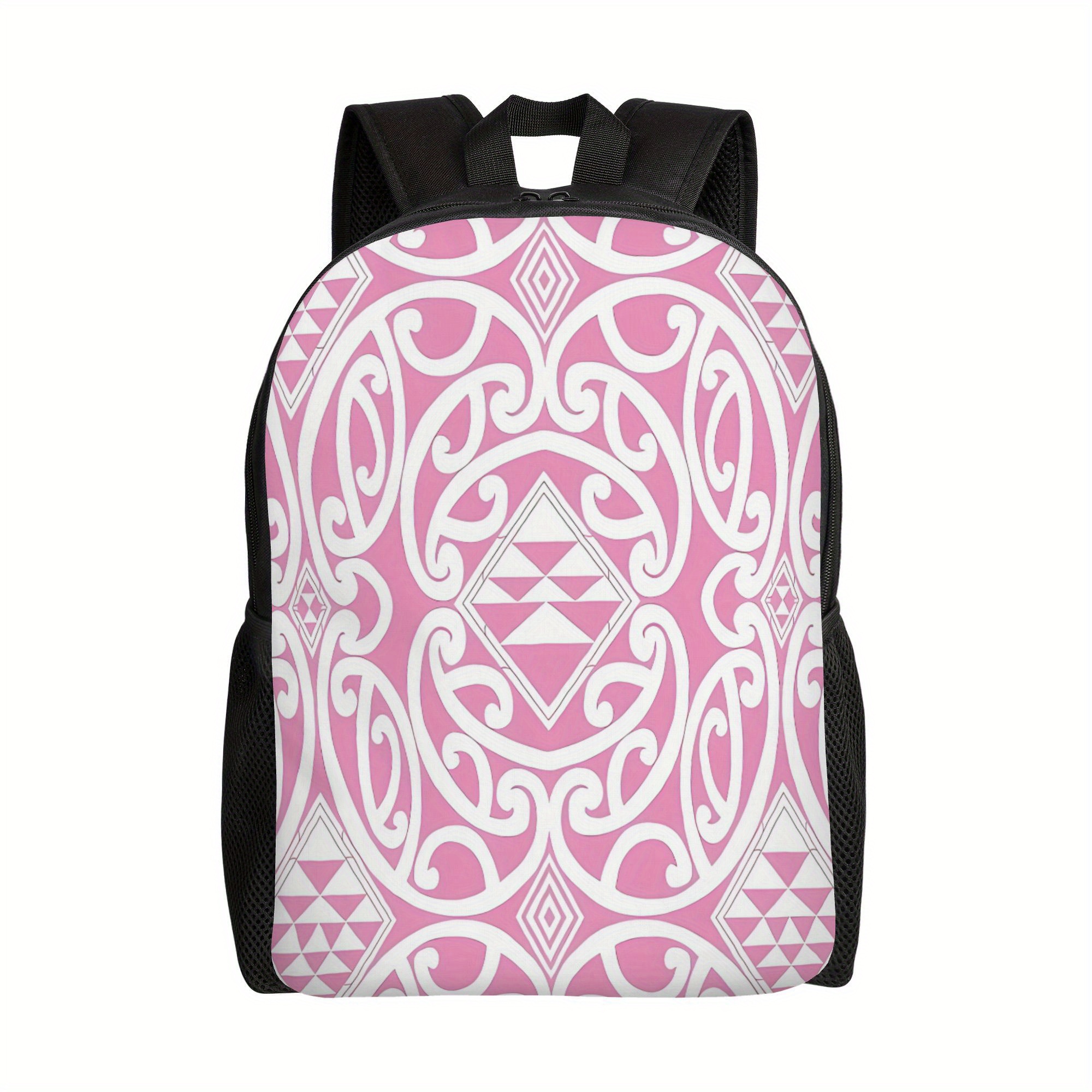 TEMU Pink Maori Design Cozy Daily Casual Backpack With A Sleek Flat Panel Appearance, Strolling, Studying, Or Moments At
