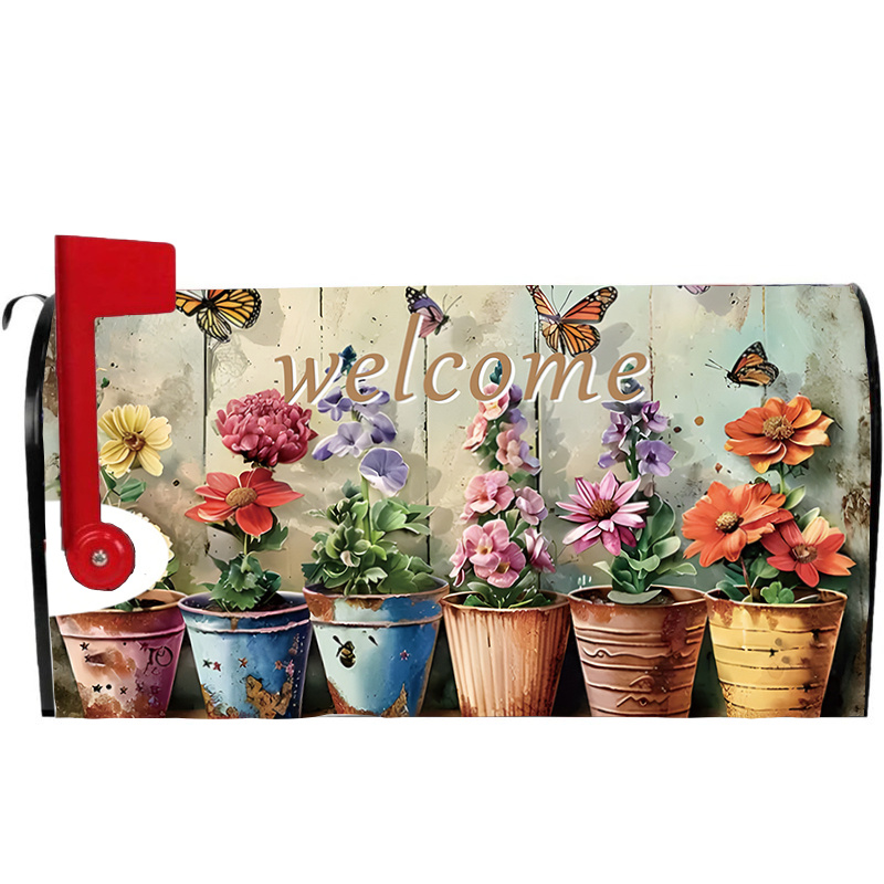 

1pc Spring Floral Welcome Magnetic Mailbox Cover, Polyester, Waterproof, Decorative Mailbox Insert, Standard Size 21x18 Inches, With For Garden, Patio & Home Decoration