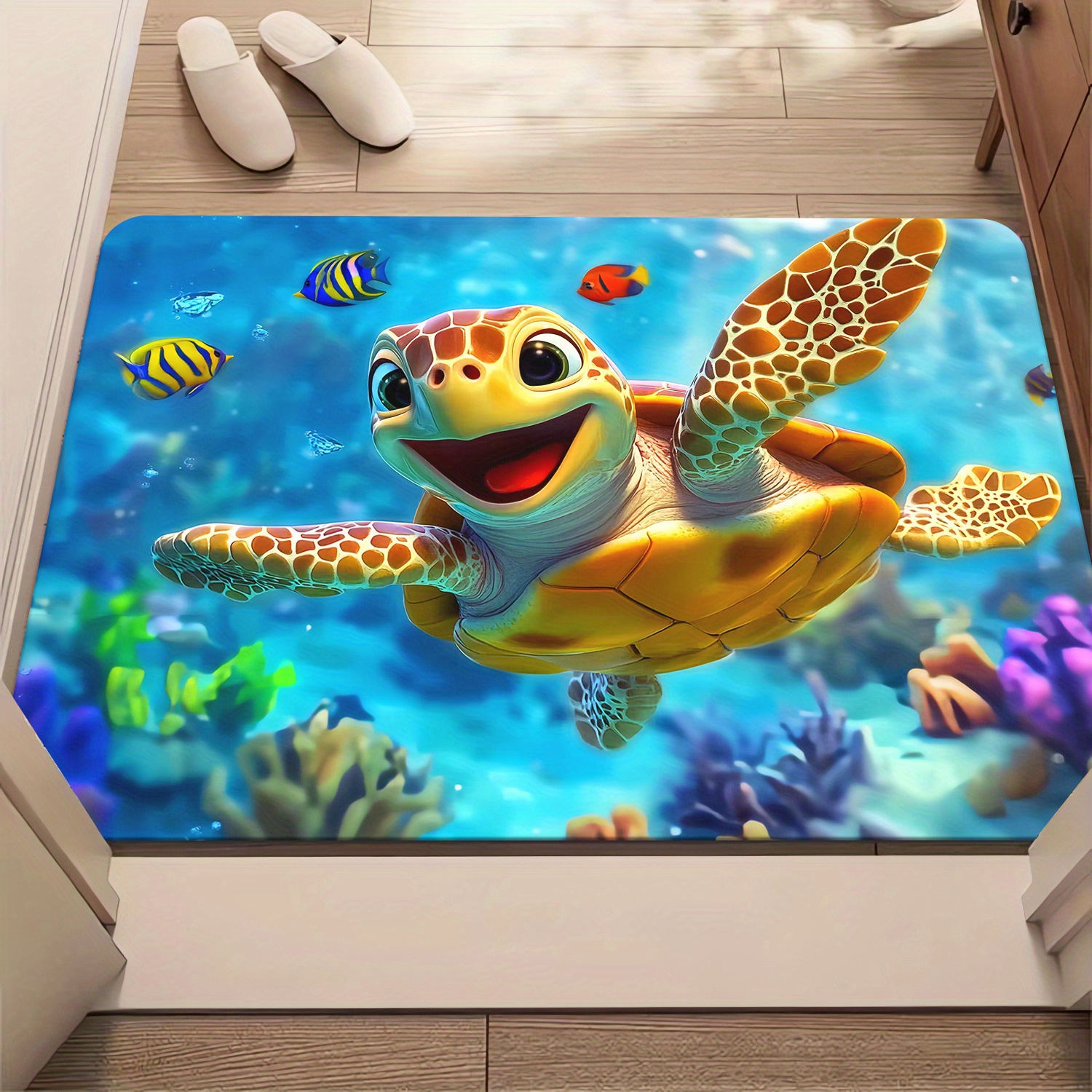 

1pc, Hd Printed Door Mat With Turtle Design, Non-slip Bathroom Floor Mats, Microfiber Absorbent Polyester Rug Suitable For Bedroom, Living Room Entrance Carpet, Camping Picnic Rugs, And Yoga Mat.