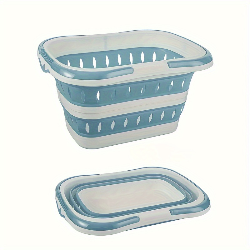 Large Capacity Foldable Hand-held Laundry Basket - Durable Plastic Storage Bin With Ergonomic Handles, Blue Bohemian Style For Bathroom, Bedroom & Home Organization, Laundry Room, Shelf Baskets