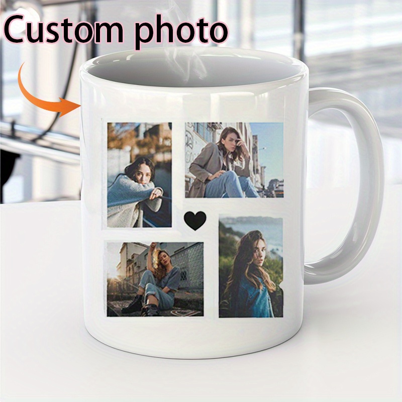 Image of Minimalist White Mug - Custom Multi-photo Ceramic Coffee White Mug (11oz) Best Valentine's Day Gift, Christmas, New Year, Birthday, Holiday And Self-gifting