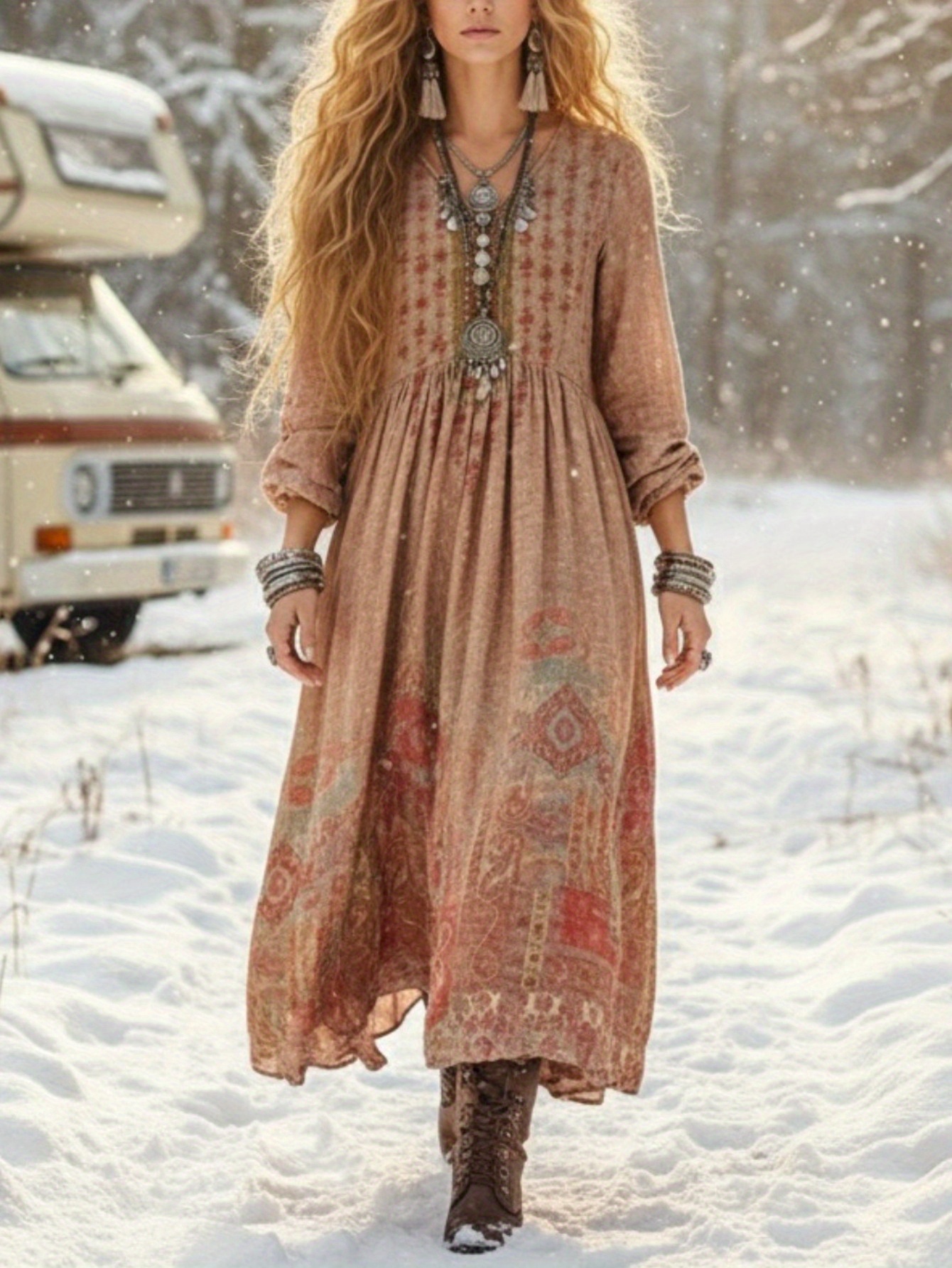 boho dresses sold on Temu United States - Main Image