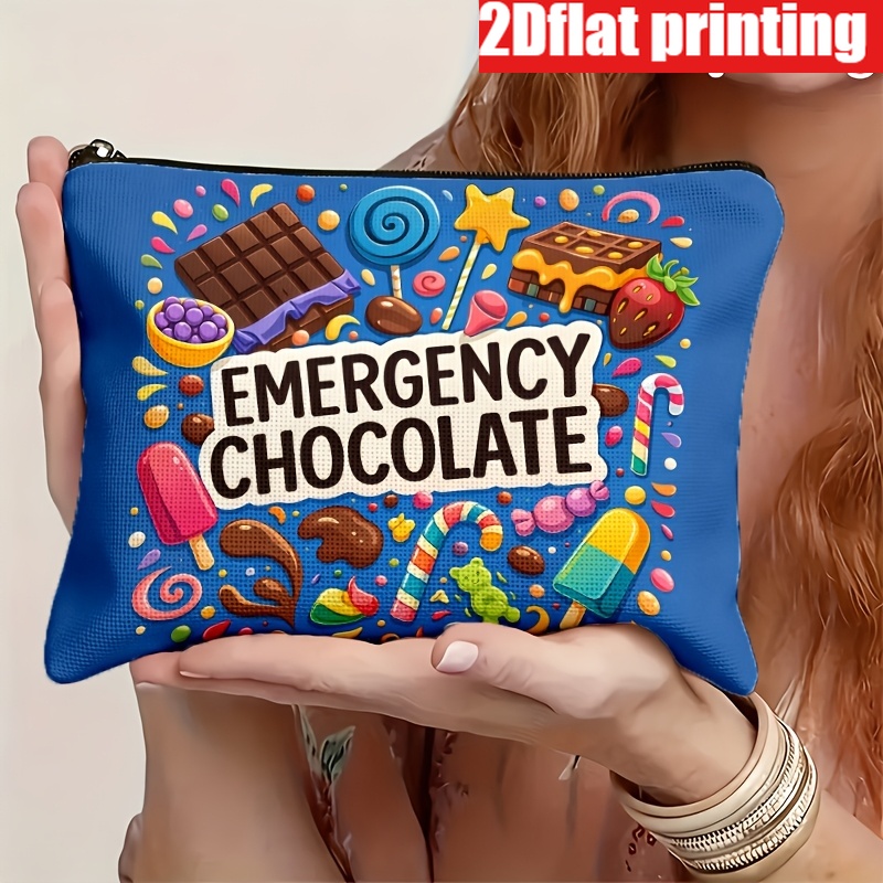 TEMU 1pc, Printed Chocolate Candy Pie With "" Slogan, Suitable For A Makeup Bag, Zipper Closure, Foldable Toiletry Bag, Suitable For Makeup/storage,