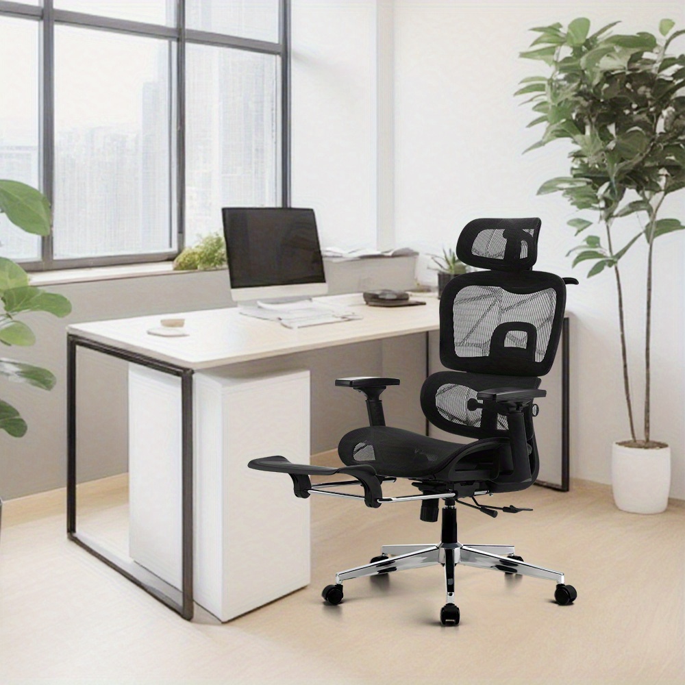 TEMU 1pc Modern Adjustable Home Office Task Chair With Wheels, 360-degree Swivel, Manual Seat Height Ergonomic Office Chair Mesh Executive Seat